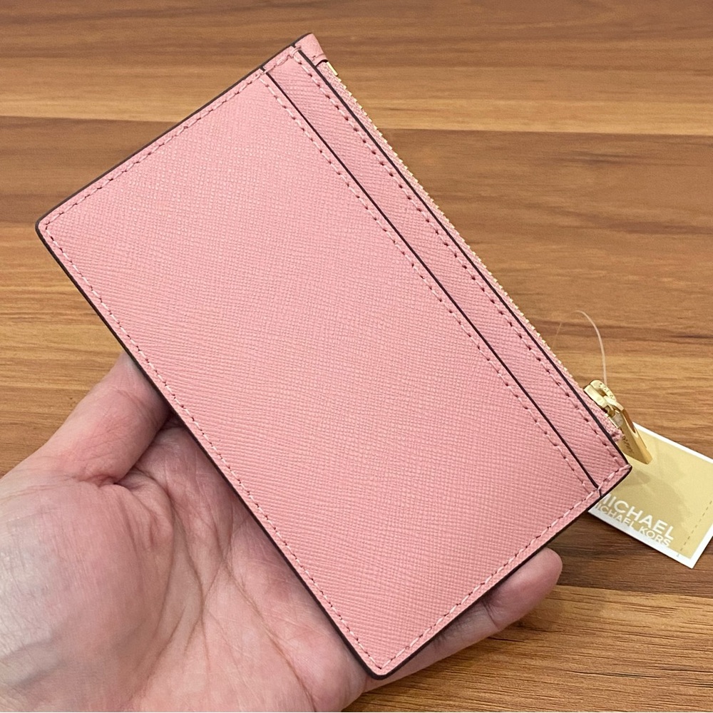 MICHAEL Michael Kors Jet Set Travel Top Zip Card Case Saffiano Leather Primrose - Picture 3 of 10
